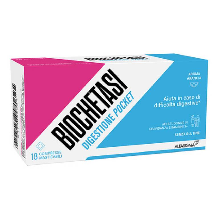 Biochetasi Digestione Pocket 18 compresse Confezione di Biochetasi Digestione Pocket con 18 compresse masticabili per digestione lenta e acidità gastrica