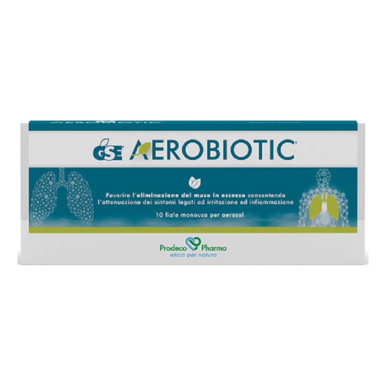 GSE Aerobiotic 10 fiale aerosol Confezione di GSE Aerobiotic con 10 fiale monouso da 5 ml per aerosol e benessere delle vie respiratorie