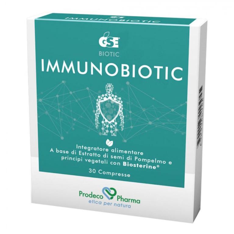 GSE Immunobiotic 30 compresse Confezione di GSE Immunobiotic 30 compresse con GSEvo, Biosterine, principi vegetali, Selenio e Vitamina D3