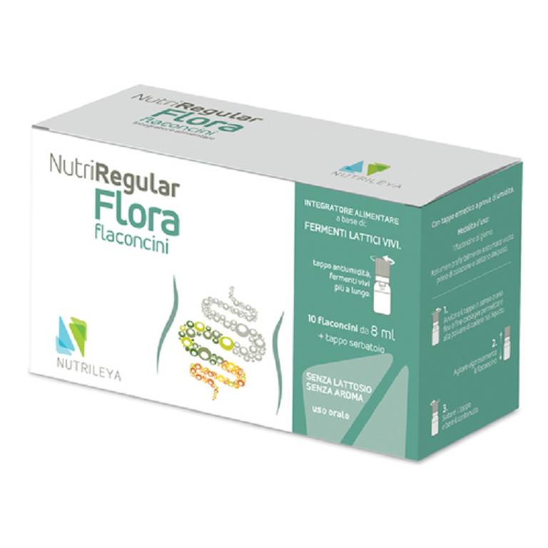 NutriRegular Flora 10 flaconcini 8ml Nutrileya: Fermenti Lattici Vivi 6 probiotici intestino NutriRegular Flora 10 flaconcini 8ml Nutrileya: Fermenti Lattici Vivi 6 probiotici intestino